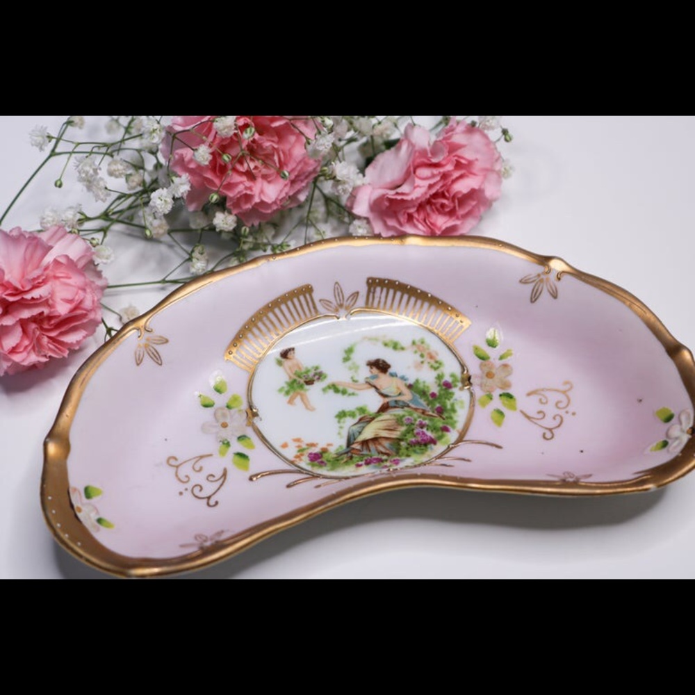 Victorian Inspired Pastel Pink Hand Painted Dish